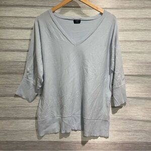 Talbots Sweater Women L blue 3/4 Sleeve Lightweight V Neck pima Cotton
